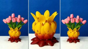 ساخت گلدان گل با قاشق های پلاستیکی رنگی