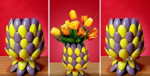 ساخت گلدان طرح آناناس با استفاده از قاشق پلاستیکی 