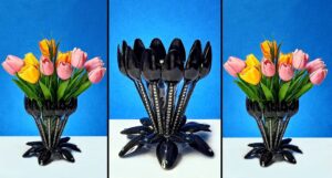 گلدان ساخته شده با قاشق پلاستیکی