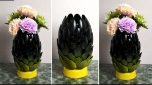گلدان گل ساخته شده از قاشق و بطری پلاستیکی 